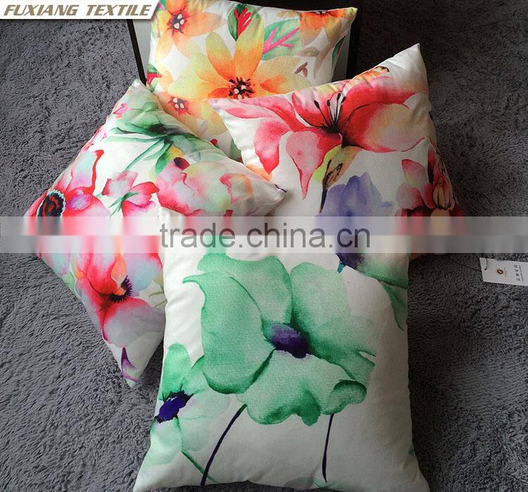 Chinese Watercolour Felt Flowers Printed 100% Cotton Large Cushion Cover