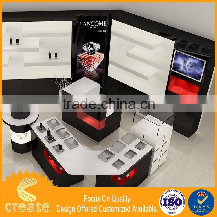 Modern wall mount glass cosmetic shop display counter design from Guangzhou China