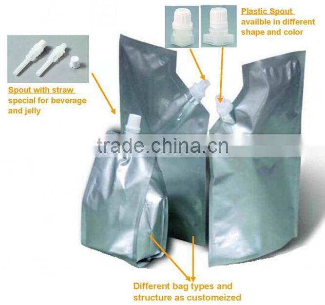 Liquid stand up pouch with spout /plastic water bag /fruit juice packaging bag