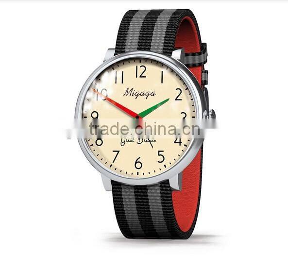 Club Military Watches with Canvas Strap Grey and Blue Stripes Bracelet Watch