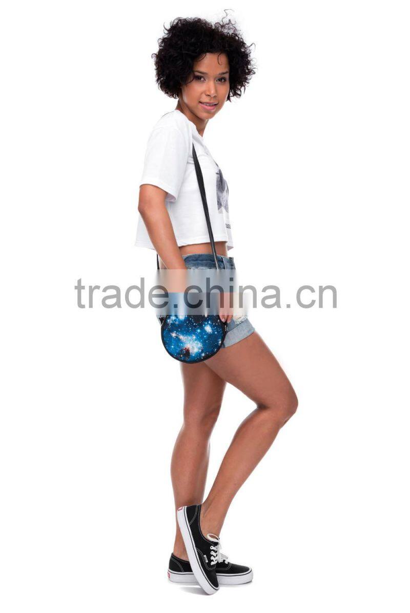 New Design 3D Print Round Small Long Strip Shoulder Bag for Girls