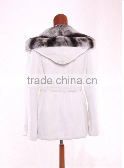 rex14059 short white rex rabbit fur coat chinchilla hood