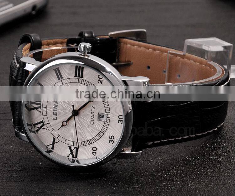 Newest Leather Strap Men Wrist Watch Gift KING SILIVER
