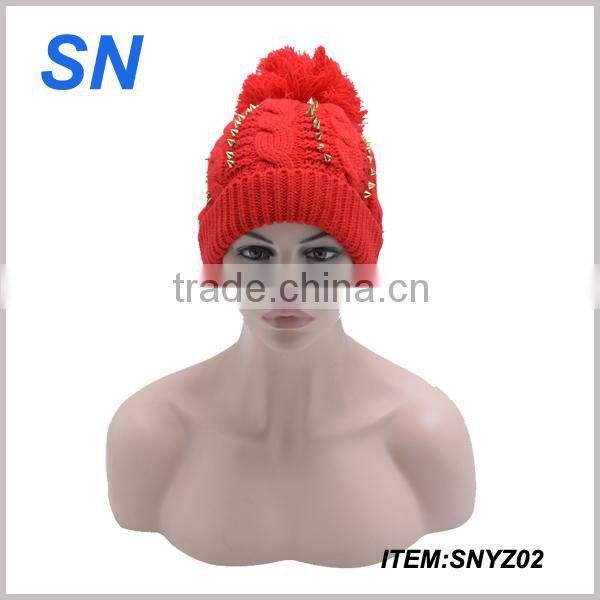 good quality promotion acrylic knitted pom pom crazy winter hats