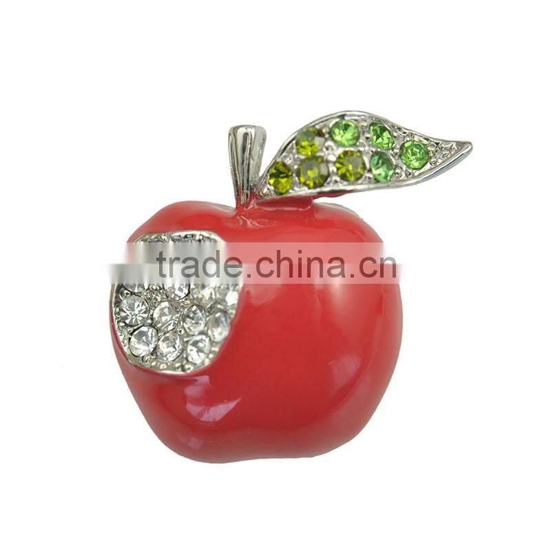 Wholesale zinc alloy fully-jewelled crystal rhinestones apple shape brooch