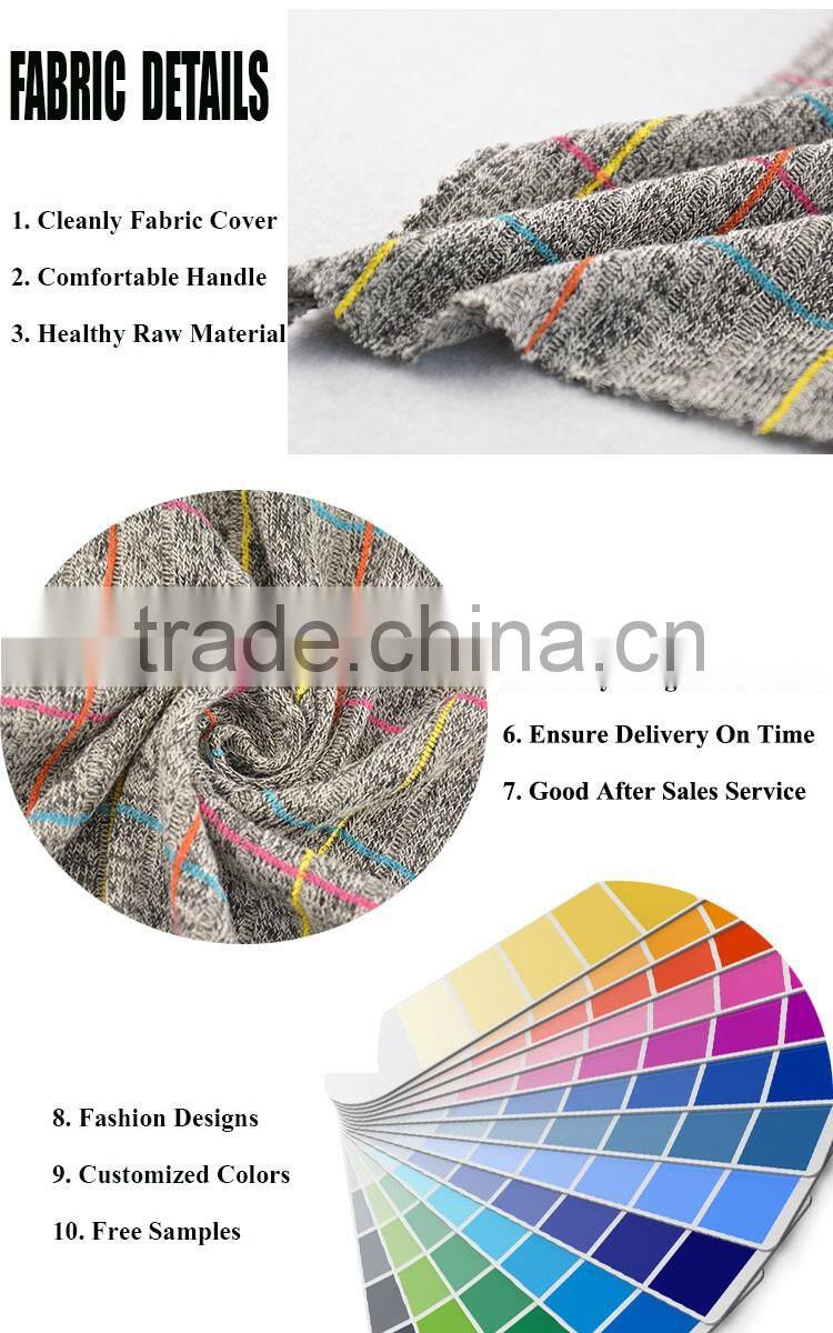 men hoodie jacket rayon polyester spandex check print rib fabric stripe sweater dope dyed polyester yarn