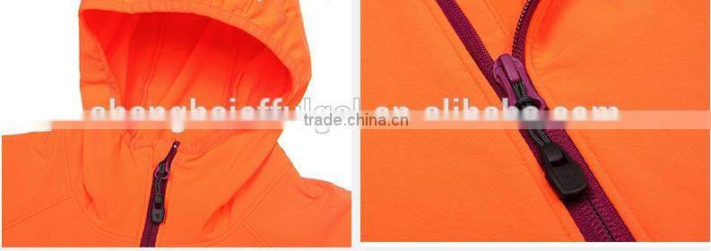 custom women OEM hooded orange softshell jacket for spring