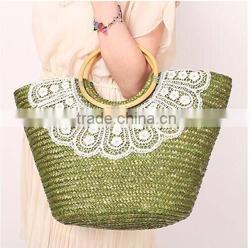 cheap price and low MOQ fashion ladies OEM paper straw summer beach bags with handles