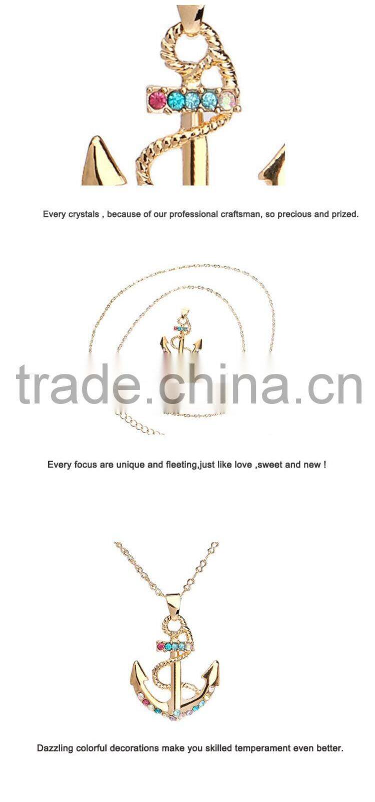 2016 Fashion Anchor Jewelry Crystal Wedding 18K Gold Necklace Designs