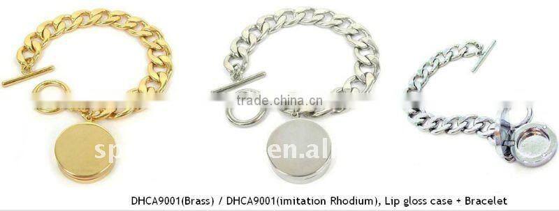 Metal square shaped solid perfume container /lip gloss bracelet, with epoxy letter charm,OEM designs accepted<DHCA9023>
