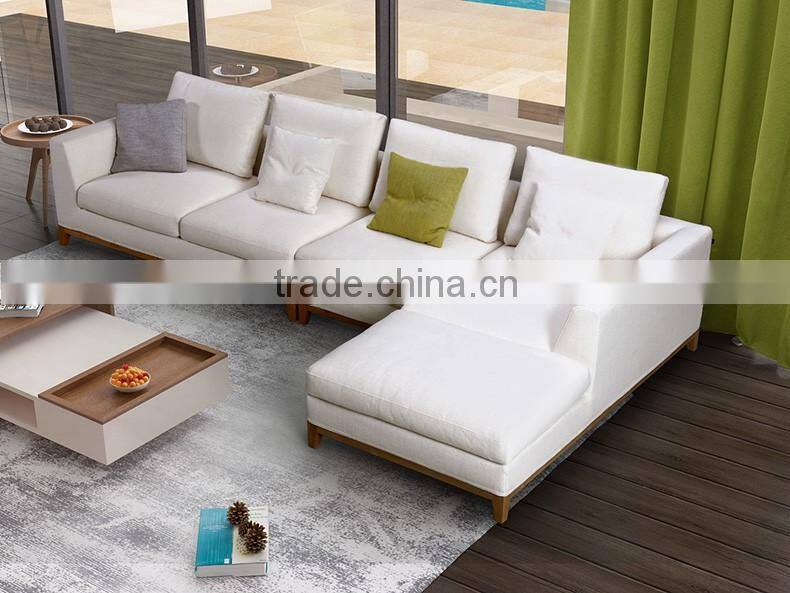 2017 New collection high quality cotton and line fabric solid wood construction sofa set