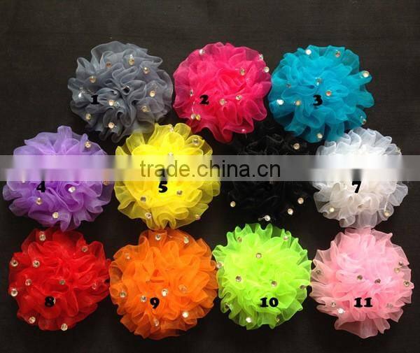 chiffon Gauze flower with diamond DIY Accessories 6.5CM 16 colors