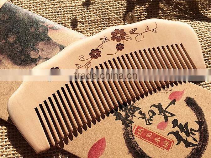 Natural handle combs peach material nature color hair wood comb hair combs with laser logo