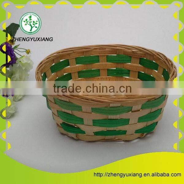 Green bamboo chip woven storage basket