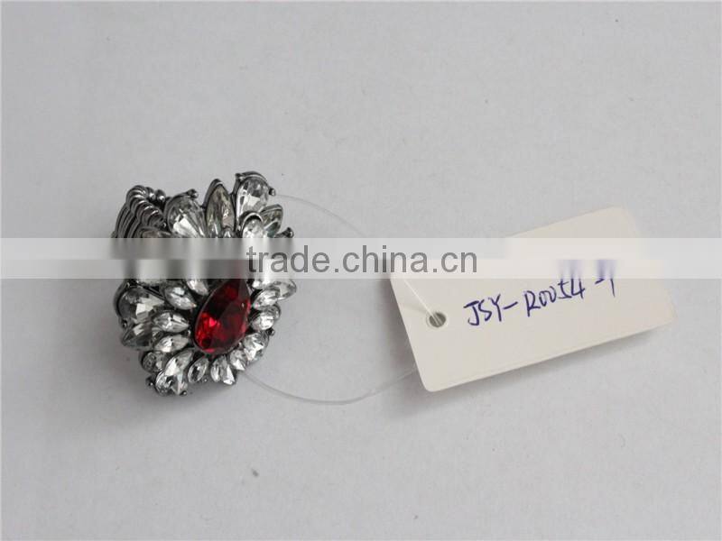Hot selling cheap custom rhodium crystal ring wholesale, red diamond rings for women