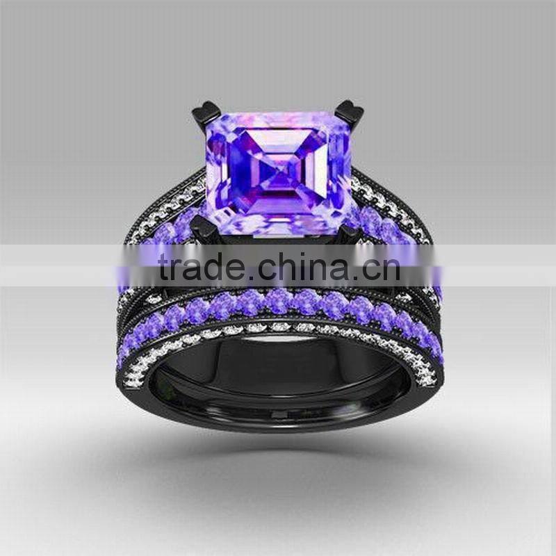 Fancy Gemstone Ring Sets Big Square Amethyst Stone Rings Couple Ring For Unsex