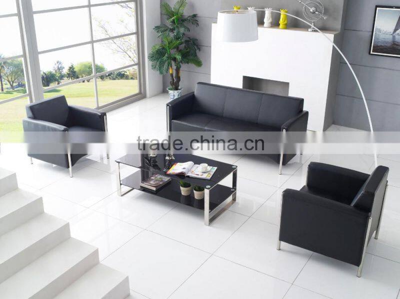 S850 Generous modern simple black office leather sofa with stainless steel base