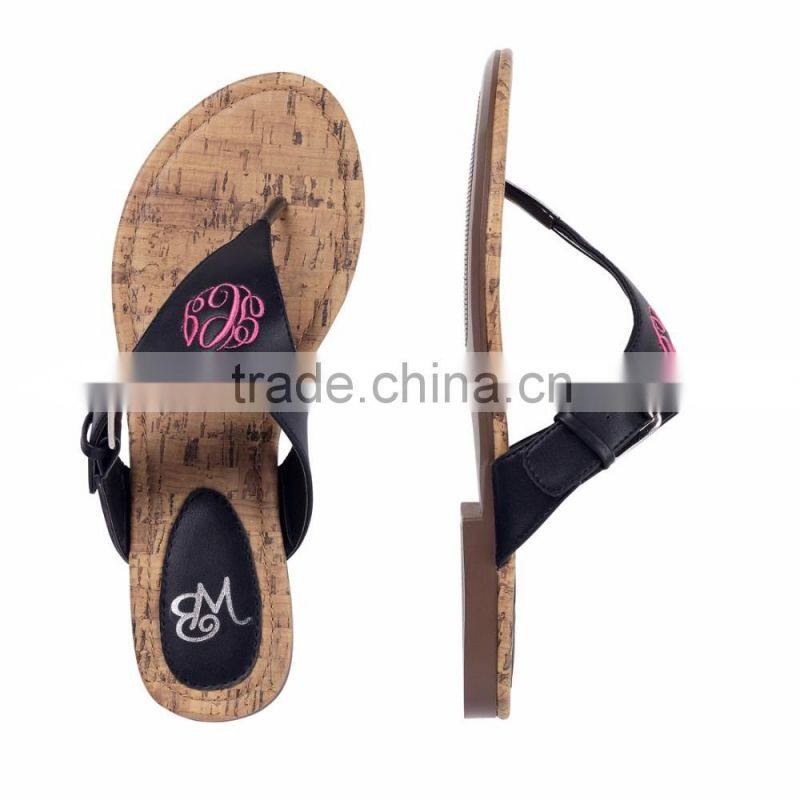 Wholesale Boutique Monogrammable Brown/Black Natalie Woman Sandal