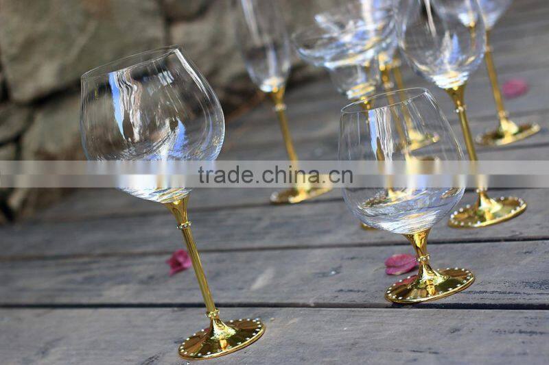 unique high quality toasting wine glasses set gold metal stem champagne flutes/couples wedding goblet gift drinking glasses cup