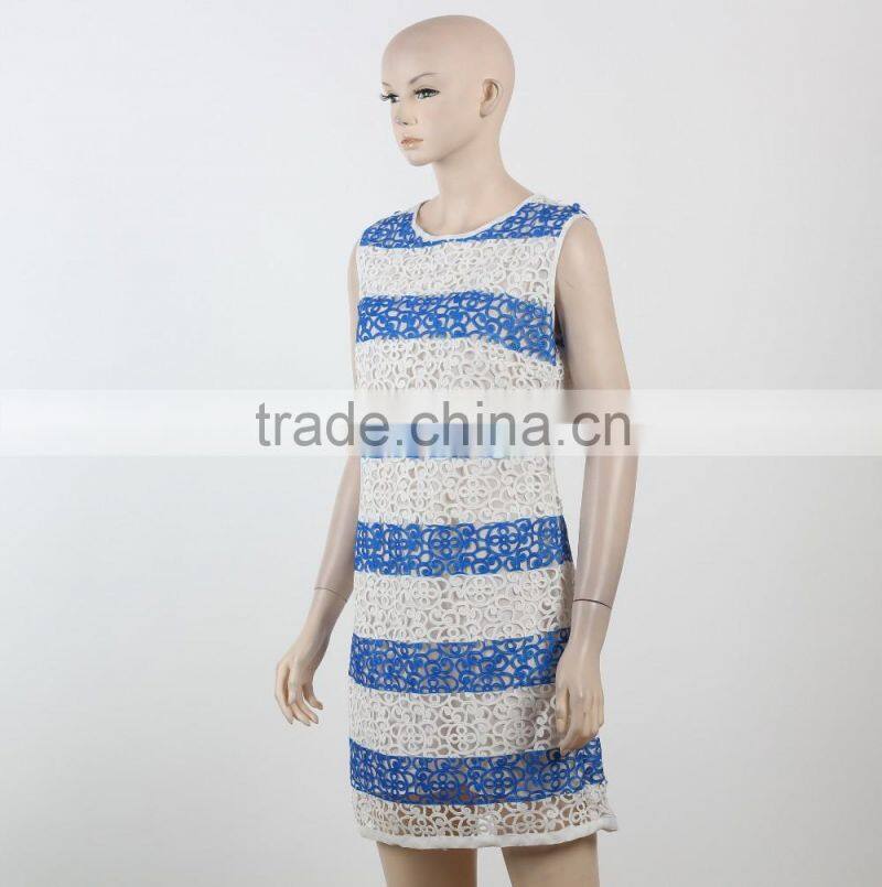 Latest net dress blue and white stripe dress fitness dress for girl woman summer dress