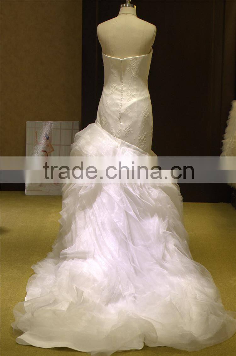 Fashion style strapless A-line ruched ruffle lace wedding dresses wedding decoration 2013