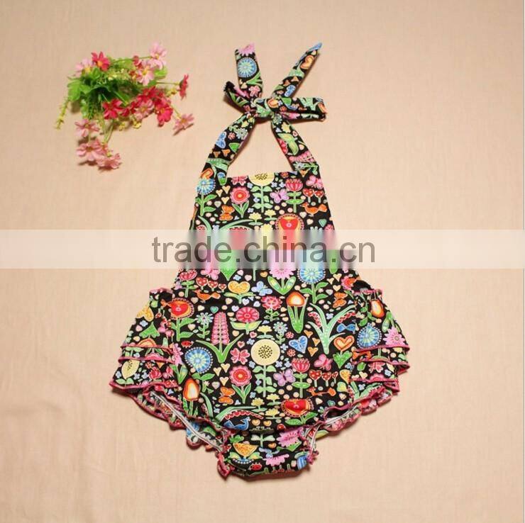 2016 Wholesale Baby Toddler Clothes cotton Bubble Romper Summer Sunsuit Ruffled Print Flowers Romper Ruffle Romper Newborn Baby