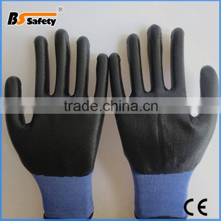 BSSAFETY Palm nitrile coated working gloves with blue polyester liner