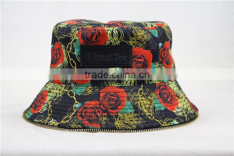Fashion leaves print bucket hat allover