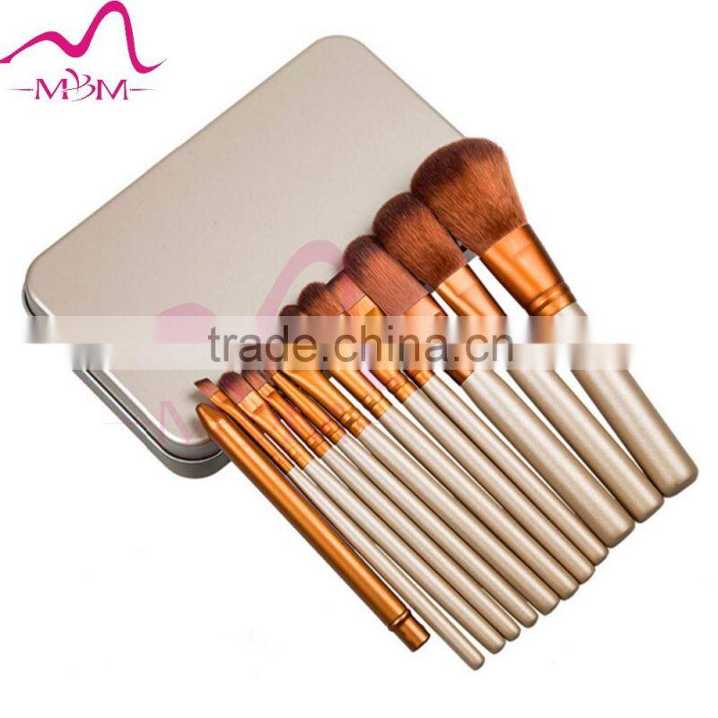 2017 new style 12pcs makeup brush for cosmetic with steel box