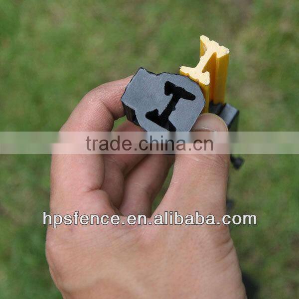 Fiber reinforced plastic tread in post for electric fence ropes and tapes