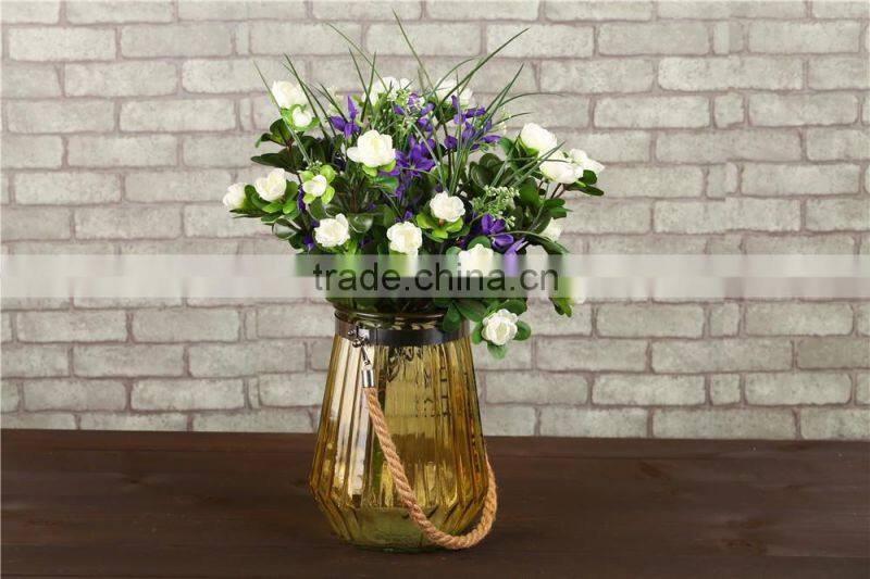 Stripe Colorful Rope Handle Glass Candle Holder