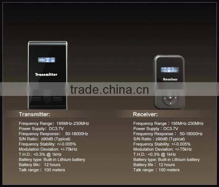 YUMO two presenter / one way / one or tow transmitters wireless tour guide system assisted listening systems
