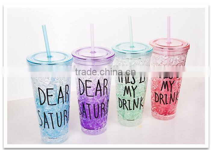 double wall plastic drinking mug with straw summer ice cup