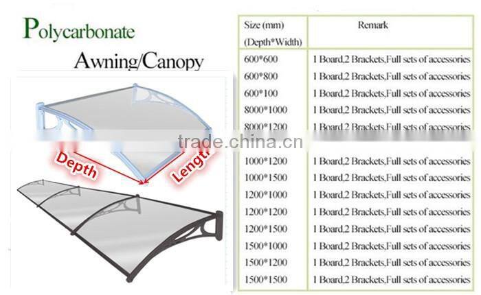 plastic frame polycarbonate sheet sun shield pc retractable awning outdoot canopy