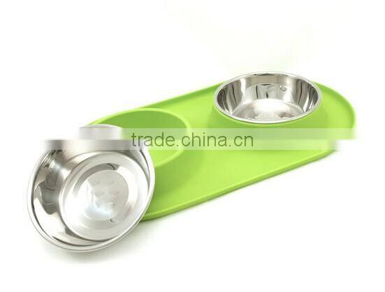 Medium Stainless Steel Double Dog Feeder with Non-Slip Silicone Base