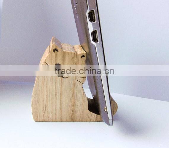 Oak Cute Cat Shape Wooden Pad Holder Table PC Stand Phone Holder 2017 Girl Gift