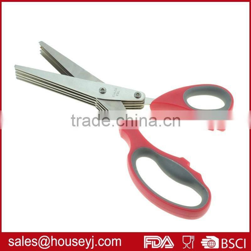 new stainless steel 5 layer blades kitchen herb scissors with soft grip handle