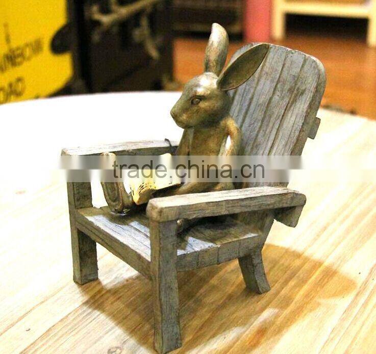 Plate Bronze reading antique resin rabbit statues