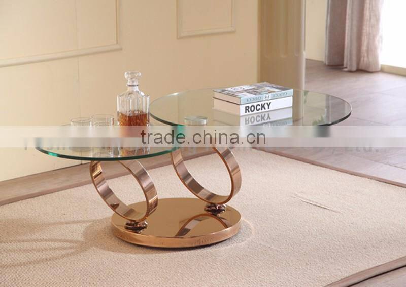 new model round golden stainless steel extendable coffee table