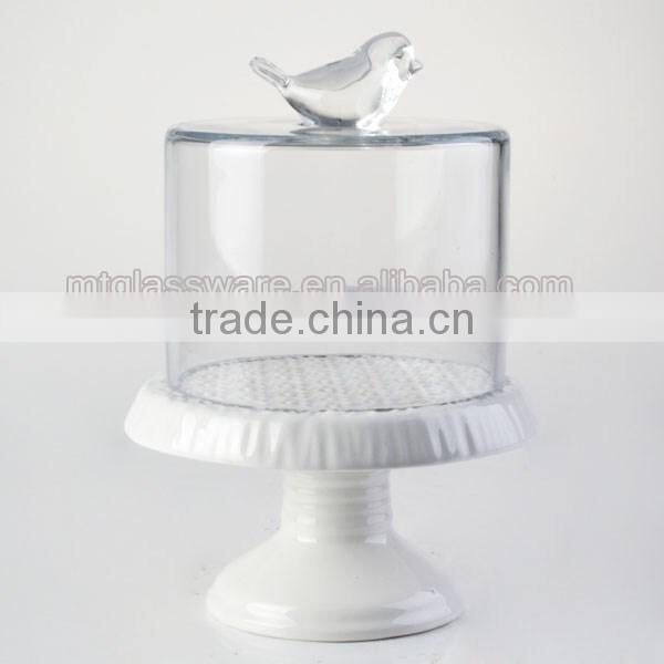 top grade high temperature resistance cake dome set glass cover with glass pedestal