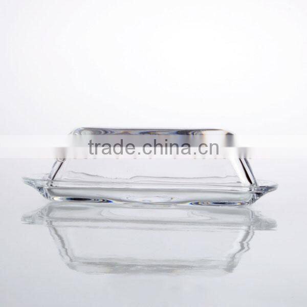 Glass Cover and Ceramic Butter Serving Tray Set