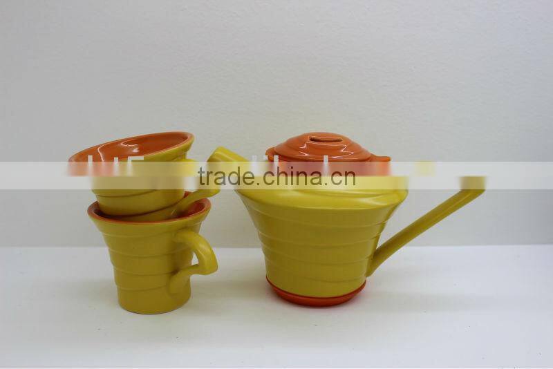 Double colors 3pcs ceramic chinese teapot set