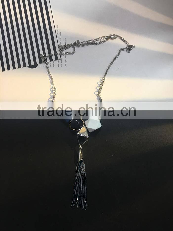 assorted geometric beads chain necklace long chain tassel necklace