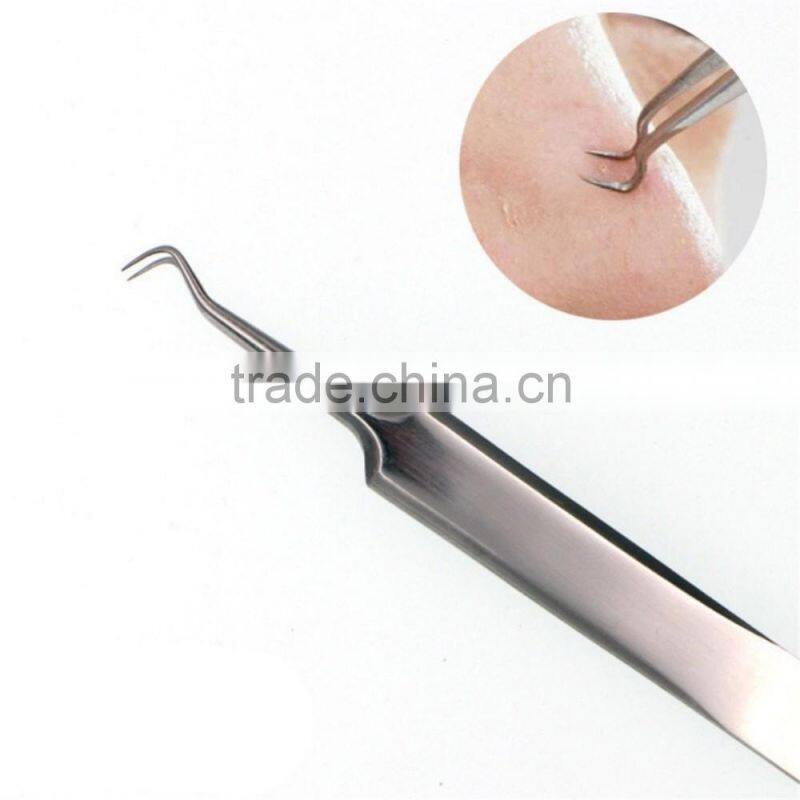 Prfessional 3 Pieces Blackhead Tweezers Curved Steel Tip Surgical Comedone & Splinter Extractor