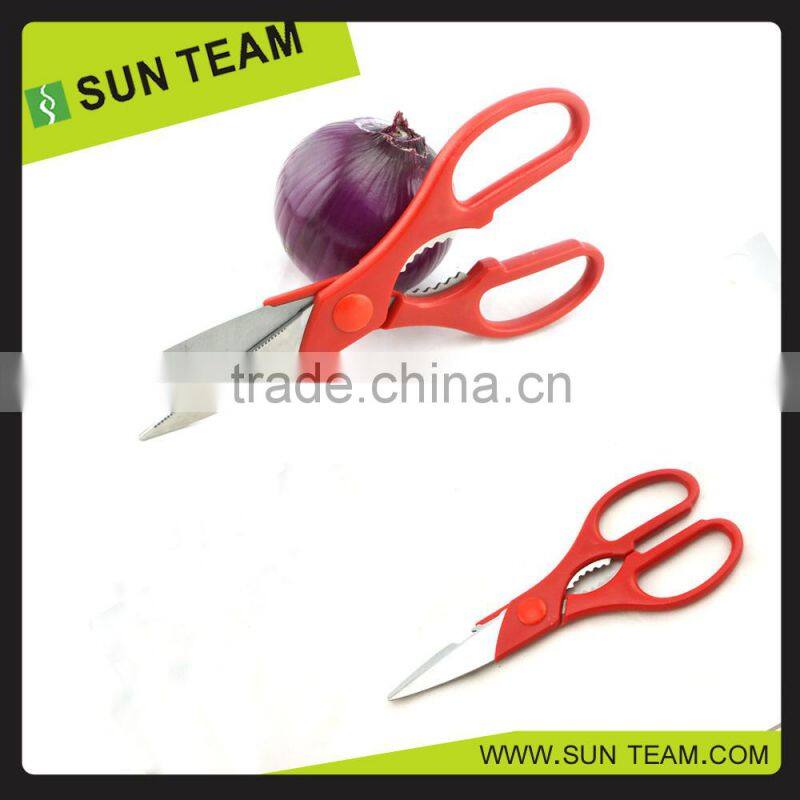 SK023A 8-3/4" red plastic handle multifunction kitchen scissors