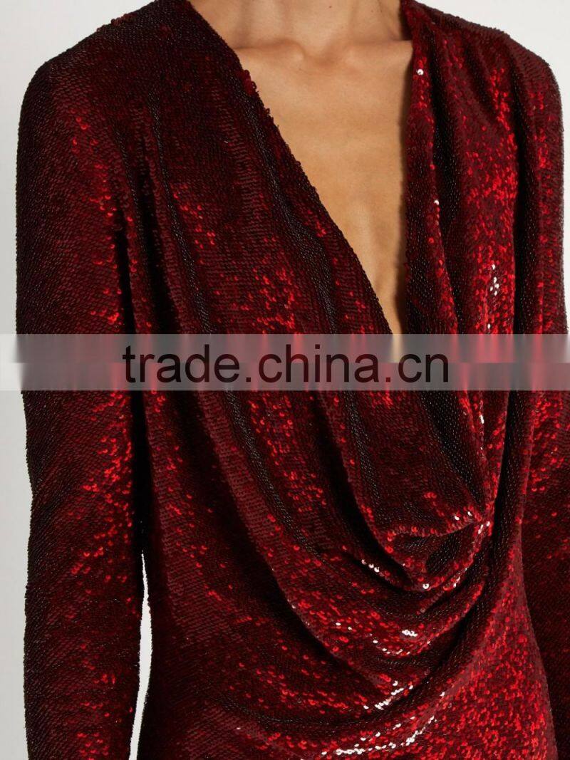 Color Changing Sequins-embellished Fabric Cowl-neck Silk Mini Dress Latest Dress Designs Photos HSD5616