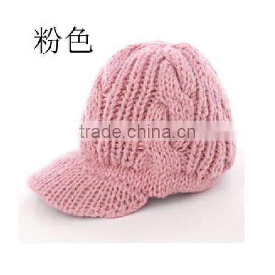 2015 Autumn curved bill snapback hats with knitting ,knitted cap for girl colorful