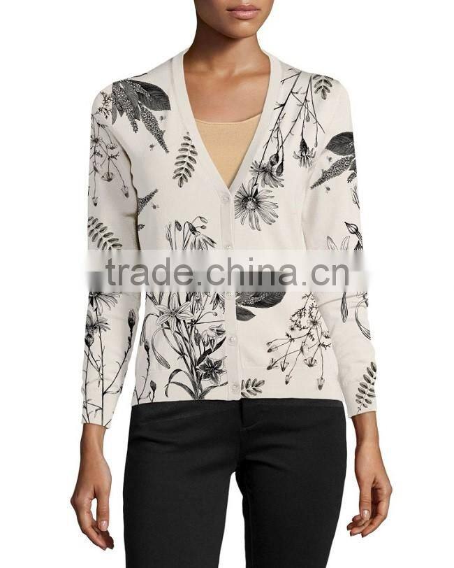 Digital printing knitted pullovers womens cardigan sweater