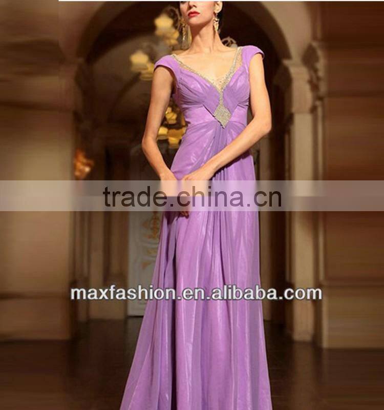 Stylish European Style Maxi Ball Gown Dresses,Deep V Neck Beaded Long Maxi Dress