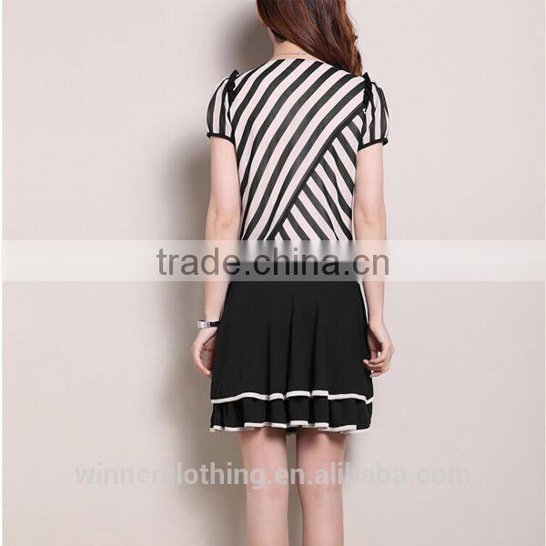 latest striped blouse and double layer skirt casual Suit For Woman With Skirt
